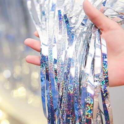 China Foil Ourwarm Wedding Birthday Backdrop Decoration Laser Aluminum Curtain Tassel Glitter Foil Fringe Curtain for sale