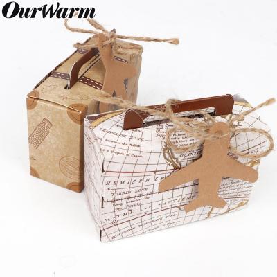 China OurWarm 10pcs Recyclable Vintage Kraft Paper Travel Theme Party Birthday Suitcase Favor Candy Box 8*5*3cm for sale