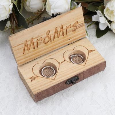 China Wood Customize Double Jewelry Ring Packing Wooden Box Wedding Ring Box Luxury Gift Engagement for sale