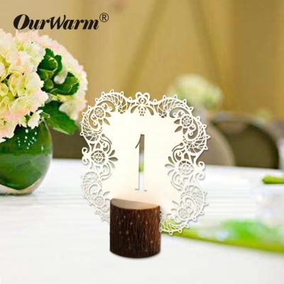 China OurWarm Gold Foiling Wedding Table Position Number 1 to 20 Laser Cut Hollow Lace Wedding Card Table Numbers for sale