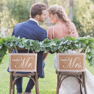 China 2020 New Style 20*30cm Mr. And Mrs. Chair Wedding Party Chair Canvas Sign Banner Decoration For Wedding for sale