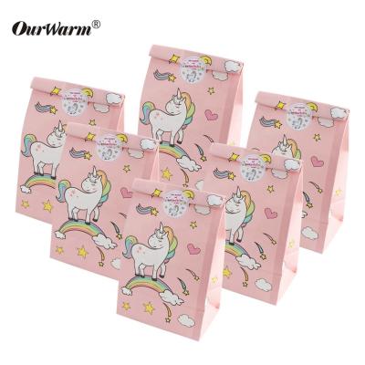 China Wholesale 12x22x8cm Recyclablec OurWarm Colorful Favor Open Top Unicorn Packing Paper Gift Bag for sale