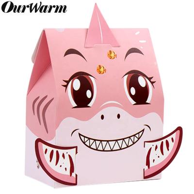 China OurWarm 12pcs Recyclable Party Shark Baby Shower Gift Favor Paper Candy Boxes for sale