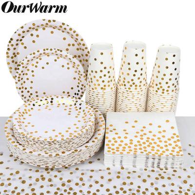 China Any Application You Want OurWarm 202pcs Golden Wedding Party Supplies Luxury Disposable Tableware Set for sale