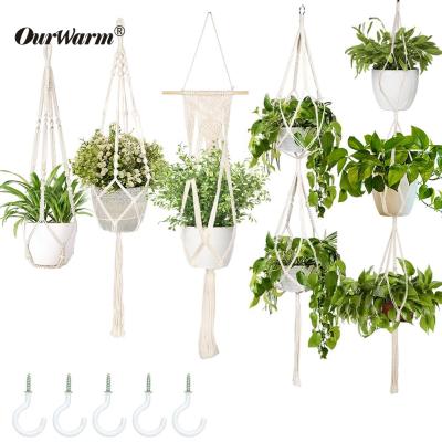 China OurWarm Minimalist Macrame Plant Handmade 100% Cotton Rope Indoor and Outdoor Hanger for Home Decoration for sale