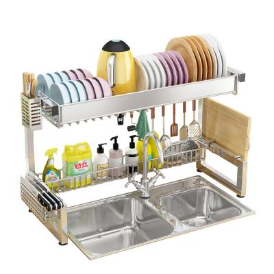 China Sustainable 2 Tier Stainless Steel Kitchen Space Saver Over Sink Dish And Dish Storage Rack Rack for sale