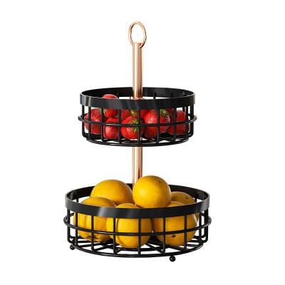 China New Style Sustainable Metal Wire Home Two Tier Detachable Fruit Storage Basket for sale