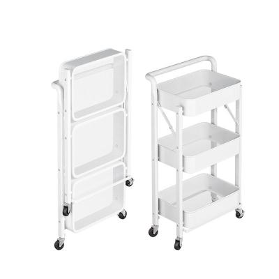 China Sustainable High Quality Carbon Steel Household 3 Tiers Foldable Kitchen Trolley Cart for sale