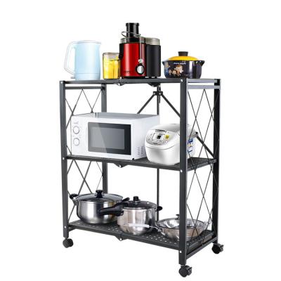 China Strong Durable Loading Standing Type Foldable Stainless Steel Storage Rack Organizer With Wheels for sale