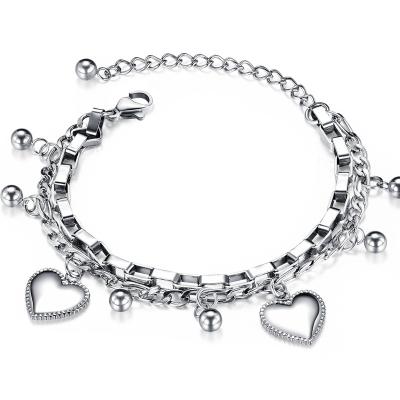 China OUXI European New and American TRENDY Heart Fashion Stainless Steel Pendant Layered Bracelet Women Gift Jewelry Manufacturer B50071 for sale