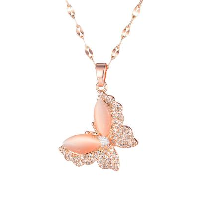 China Design Zinc/Titanium Alloy Steel Opal Zircon Rose Gold Plated Butterfly Europe and America OUXI B10212 Women Jewelry Manufacturer for sale