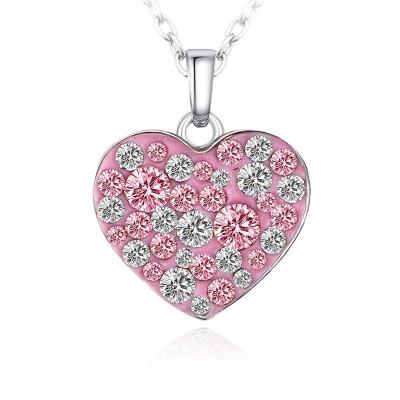 China OUXI 16158 Rhodium Plated Cute Zinc Alloy Pink Heart Diamond Cute Pendent Necklace for sale