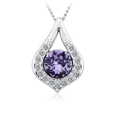 China 2022 OUXI 11434 Jewelry Silver Plated Necklaces New Fashion Ladies Jewelry TRENDY Purple Crystal Necklace for sale