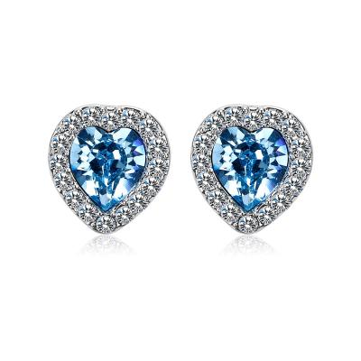 China New Fashion Romantic Pink Heart Shape Crystal OUXI Stud Earrings For Gifts Valentine's Day 26002 for sale