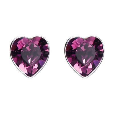 China OUXI Ethnic Attractive Rhodium Plated Crystal Fuchsia Heart Earring Stud Earrings For Girls C21710 for sale