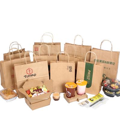 China Wholesale Supply Recyclable Paper Bag Coffee Milk Tea Takeout Food Wrapping Paper Portable Bag for sale