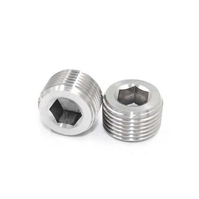 China Flat Tapered Thread Stainless Steel Hexagon Socket Pipe Screw Plugs for sale