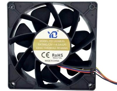 China Computer YD12038B2G 120x120x38 12V 2.7A ball bearing axial cooling fan 4 pin 6000RPM for sale