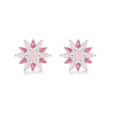 China TRENDY Fashion Turf Diamond Marquise Pear Pink Cz 925 Silver Sunflower Stud Earrings for sale