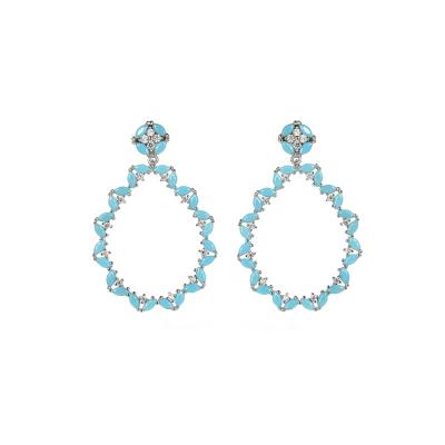 China New Fashion Trendy Pear Shape Drop Earrings Nano Elegant Turquoise CZ 925 Sterling Silver Earrings For Women for sale