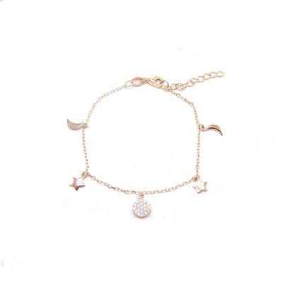 China Wholesale FASHIONABLE Tiny Cute Jewelry 925 Sterling Silver Moon Star Charm Bracelet Minimal Delicate Jewelry Handsome for sale