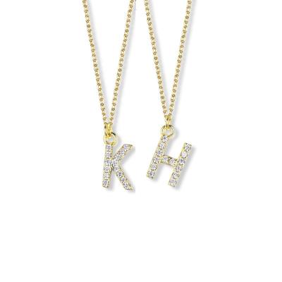 China New Trendy Fashion 14K Gold Plated 925 Sterling Silver Cz Pave Diamond Letter Pendant Necklace for sale