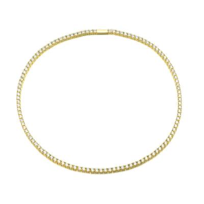 China Fashion 3mm 4mm CZ Diamond Yellow Gold Plated Hip Hop Jewelry 925 Tennis Necklace Silver Chain New for sale