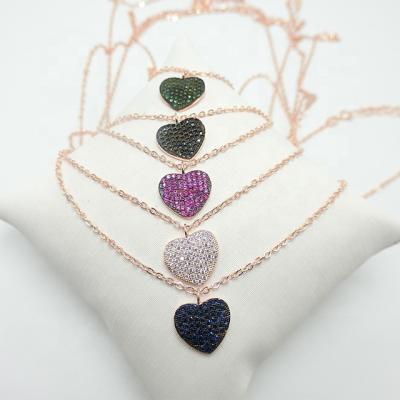 China Trendy Colorful CZ Heart Stone Pendant in 925 Sterling Silver Jewelry Love Collection Heart Necklace for sale