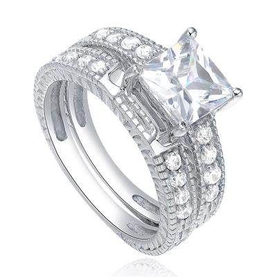 China Trendy Fashion Jewelry Pave CZ Ring Set Silver 925 Sterling Engagement Ring Wedding Rings Set For Women for sale