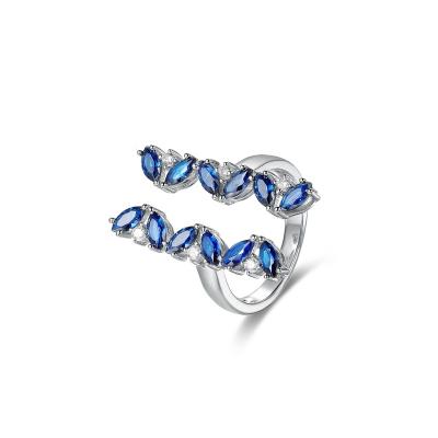 China Custom Jewelry TRENDY 925 Sterling Silver Marquise Lab Created Sapphire Wedding Band Ring for sale