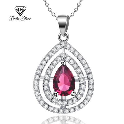 China Jewelry Set 925 Sterling Silver Jewelry Sets Pear Shape Center Created Ruby Ring Earrings Necklace For Women for sale