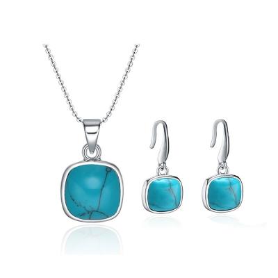 China Factory Wholesale 925 Sterling Silver Jewelry Set With Synthetic Jewelry Set Turquoise Earrings And Necklace Sets For Women for sale