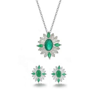 China Custom Emerald TRENDY 925 Sterling Silver Women Jewelry Fashion Zircon Jewelry Set for sale