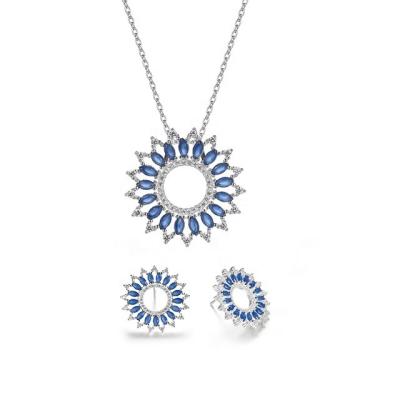 China Wholesale FASHION Created Sunflower Blue 925 Sterling Silver Women Jewelry Set Sapphire Blue Sapphire Glass European style for sale