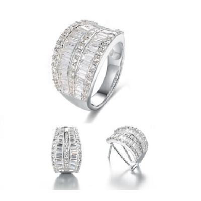 China CLASSIC Bride Jewelry Sets White Rhodium Plated 925 Sterling Silver Engagement Jewelry Set Clear Fine Jewelry Set CZ for sale