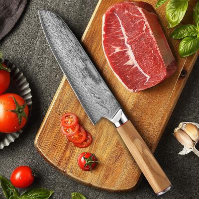 China Disposable Chef Santoku Knives 7 Inches Japanese Damascus Steel 67 Layer Sharp Cooking Vegetable Kitchen Knife Sushi Meat Fish Cutter Tool for sale