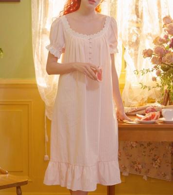 China Large victorian style nightgown embroidery style pretty pinkish simple QUICK DRY women's long maxi nightgown for sale