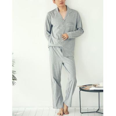 China 100% Cotton Men's Contrast Trim Long Pajama Set for sale