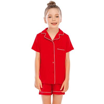 China Summer Thermal Custom Short Girls Sleepwear Lapel Neck Heart Print Child Cotton Pajamas for sale