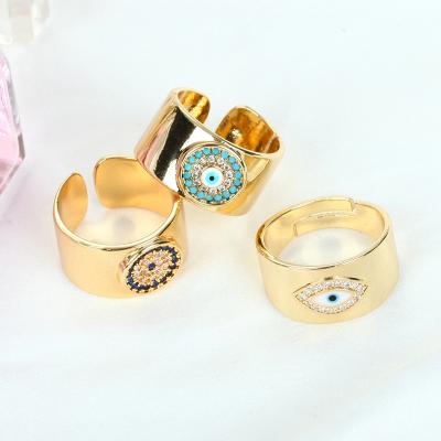 China Punk 2021 Colorful Exquisite Women Eye Ring Fashion 18K Gold Platring Luxury Copper Adjustable Rings For Women Anel De Olho for sale