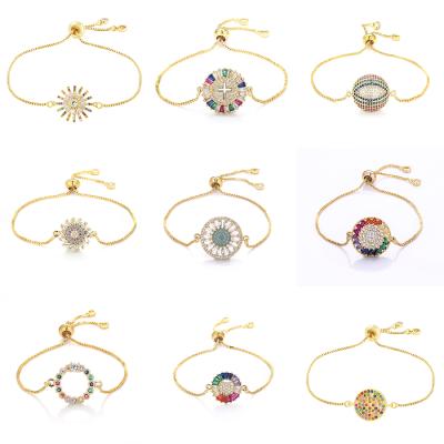 China Luxury Pulsera Arcoiris Women Bracelets 18k Gold Plating Bangle 2021 Women Rainbow Zircon Bracelet Fashion Exquisite Copper Bracelet Bangle for sale