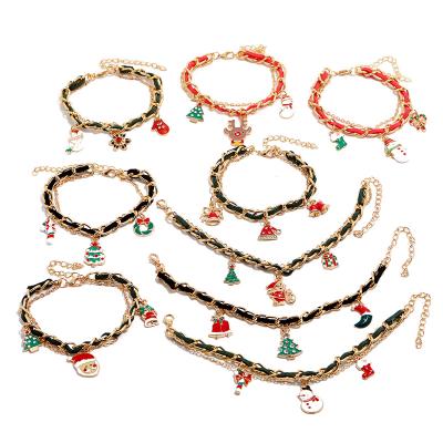 China TRENDY 2021 Women Christmas Tree Snowflake Patchwork Handmade Bracelet Sock Pendant Bracelets Dangle Adjustable Bracelet For Women for sale