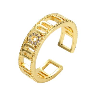 China Fashion Women Hollow Out Micro Ring Copper Inlay 18K Gold Plated Ring Minimalist Personality For Women Open Adjustable Colorful 2021 for sale