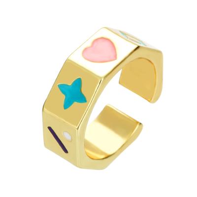 China Fashion Love Star Sieve Adjustable Copper Colorful Gold Plated Rings Women Shape Personality Open Ring 2021 for sale