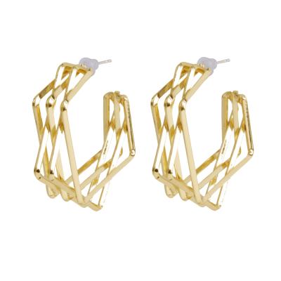 China Fashion Vintage Gold Plated Irregular Square Metal Layered Earrings for sale