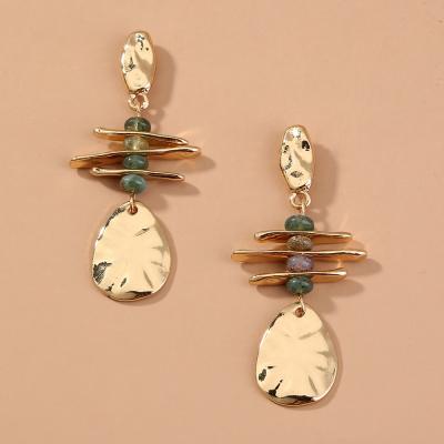 China FASHIONABLE hot sale creative natural stone geometric earrings vintage metal texture stud earrings in stock wholesale for sale