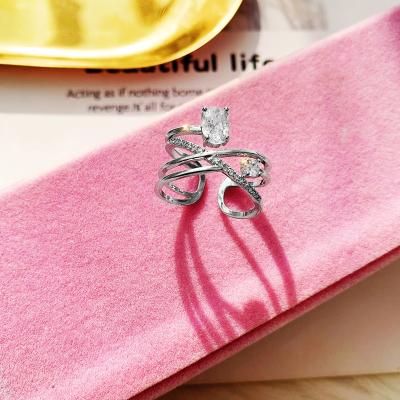 China FASHIONABLE fashion multi-layer white diamond ring opening two colors of joint ring artificial ring for girls for sale