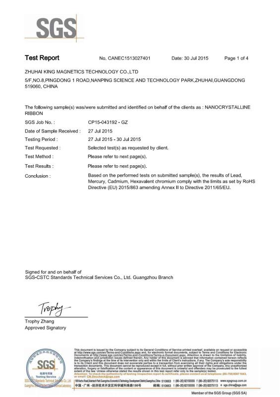 RoHS Test Report - Zhuhai King Magnetics Technology Co., Ltd.