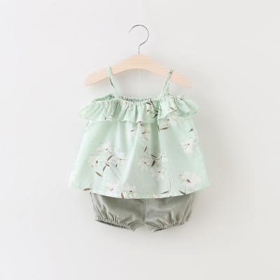 China Breathable Babies Summer Clothing Sets Toddler Girls Floral Strap Top + Shorts Two Piece Set for sale