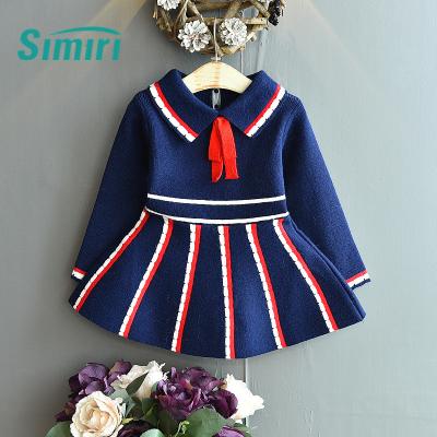 China Newest SIMIRI Fashion Washable Style Knit Sweater Dress Long Sleeve Lapelwith Bowtie Kid Girls Casual Dress for sale